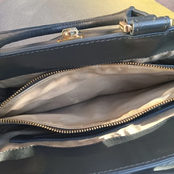 Tory Burch Dark Gray Genuine Leather Top Handle Frame Hinge Top Satchel Bag - Picture 4 of 13